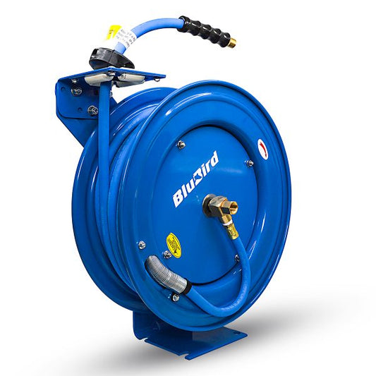 BluBird Air Hose Reel 3/8" Retractable Heavy Duty Steel Construction with Rubber Hose 300 PSI