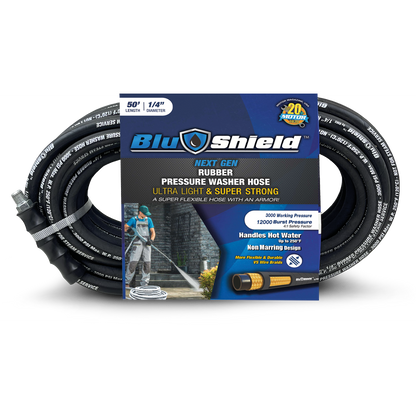 BluShield Lightweight 1/4" Rubber Pressure Washer Hose with Quick Connect Coupler Plug, 3100PSI , Size : 50 & 25 ft